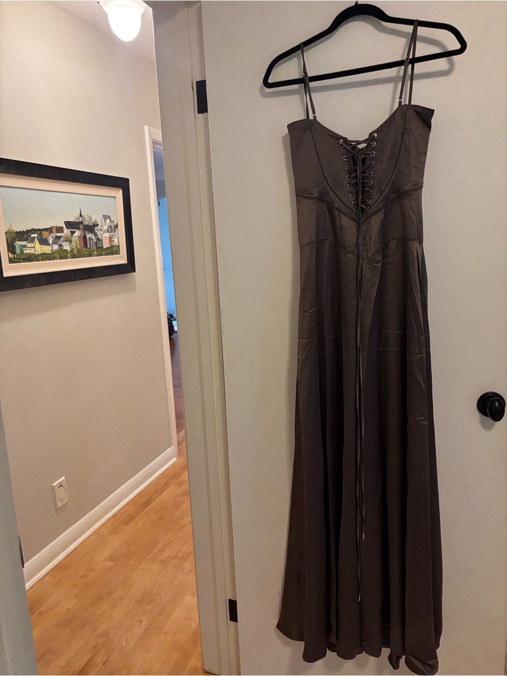 House of CB Brown Satin Maxi Slip Dress with Spaghetti Straps - Picture 6 of 6